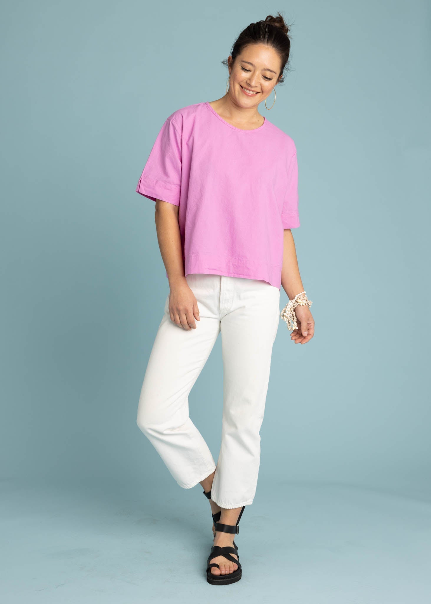 Mare Boxy Cropped Shirt - Linen Dahlia