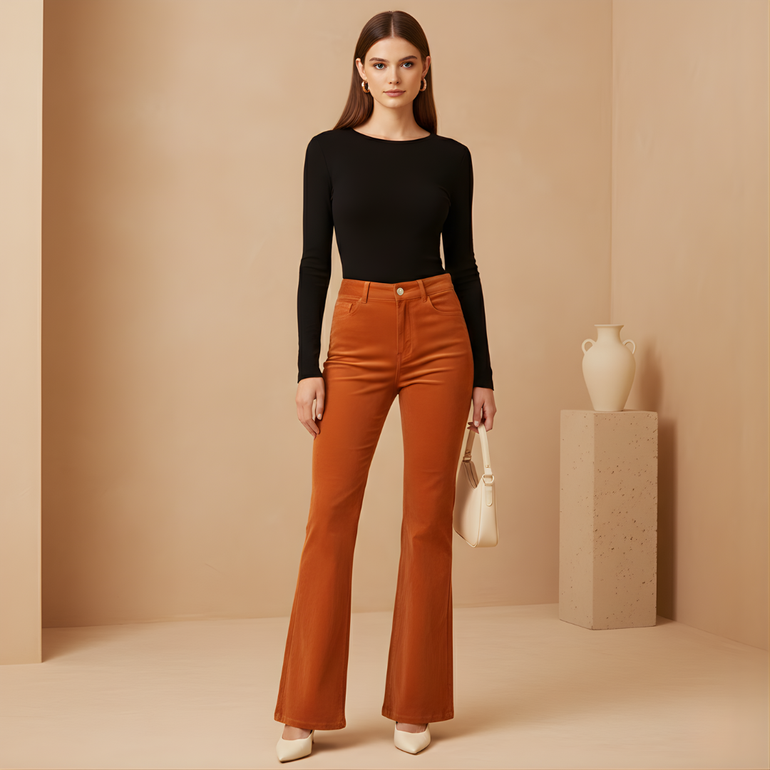Women's All Season Flared Pants with High Waist and One Button