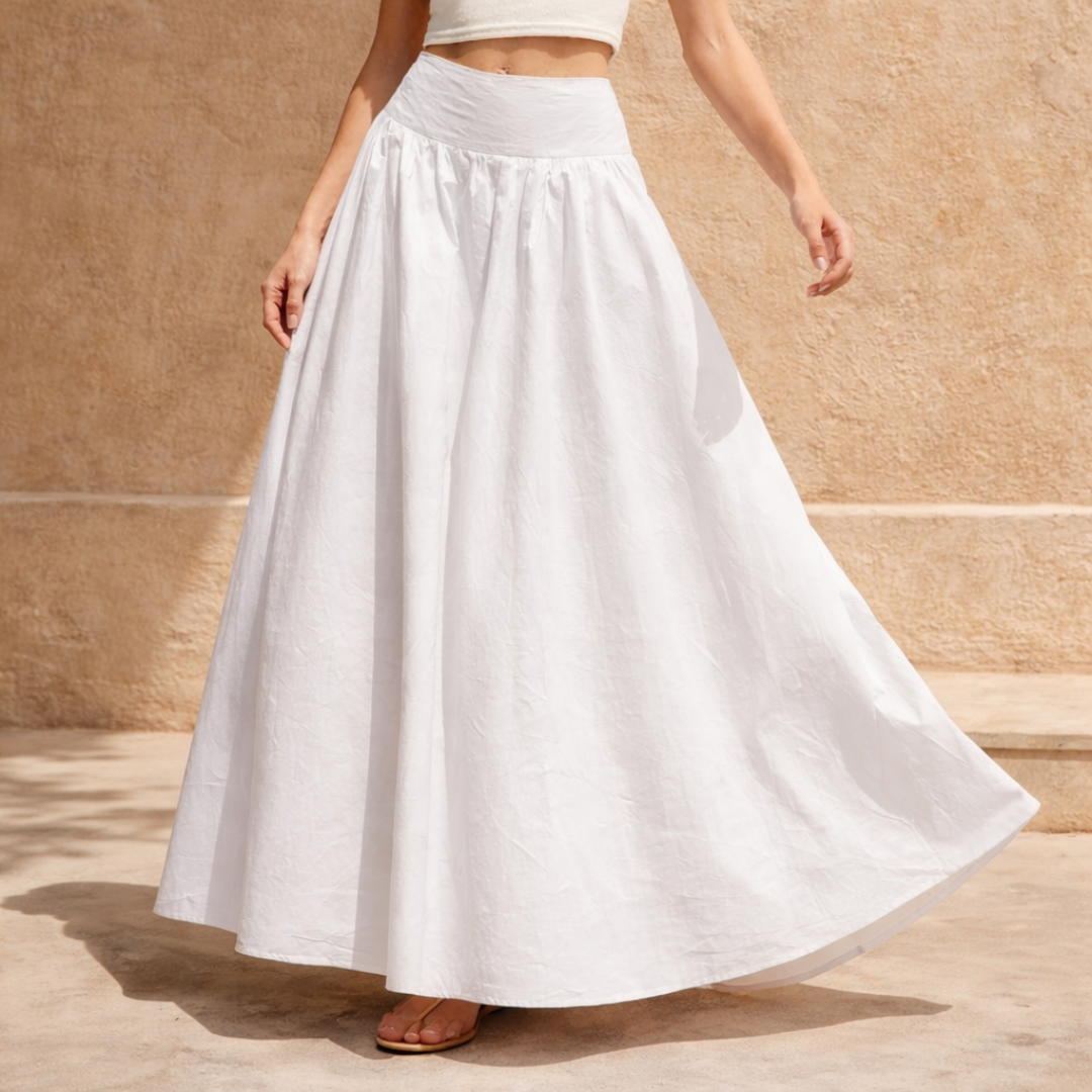 Women’s White Cotton High-Waist Maxi Skirt