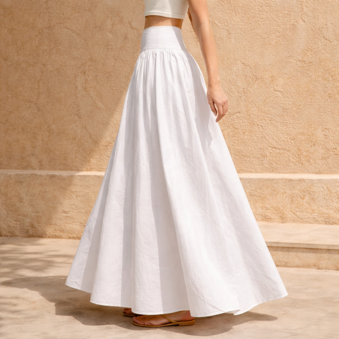 Women’s White Cotton High-Waist Maxi Skirt