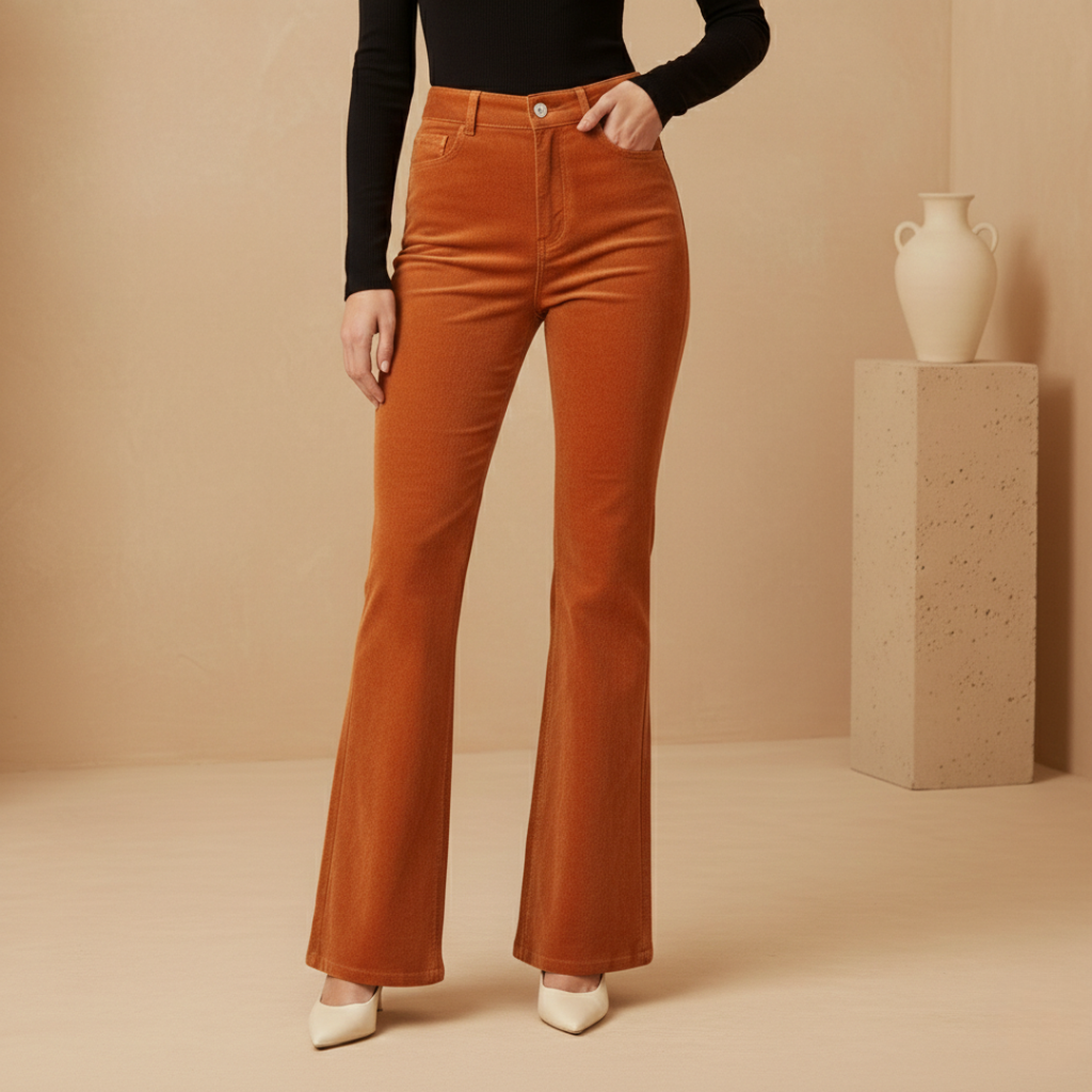 Women's All Season Flared Pants with High Waist and One Button