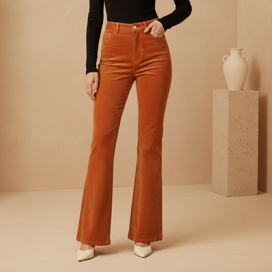 Women's All Season Flared Pants with High Waist and One Button