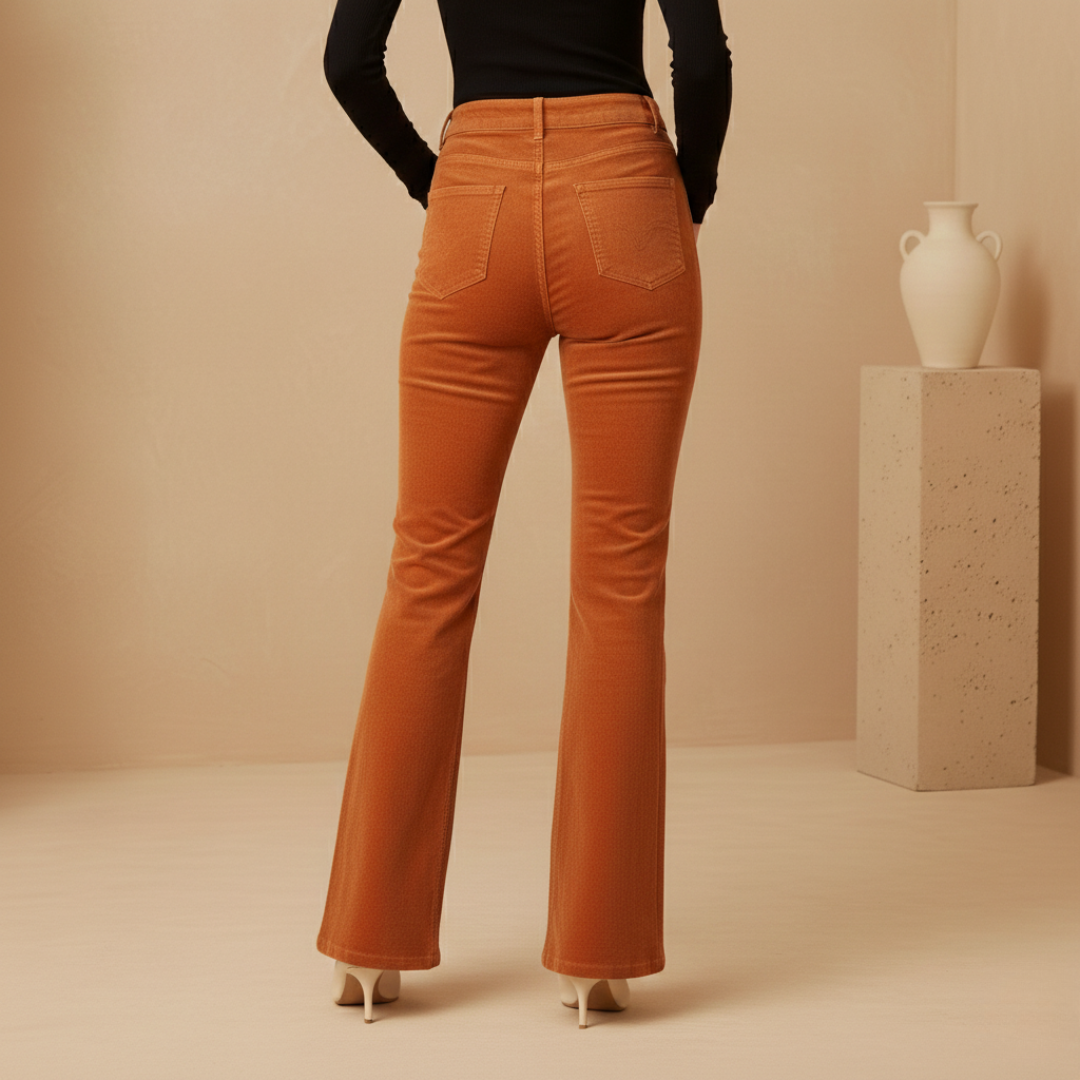 Women's All Season Flared Pants with High Waist and One Button