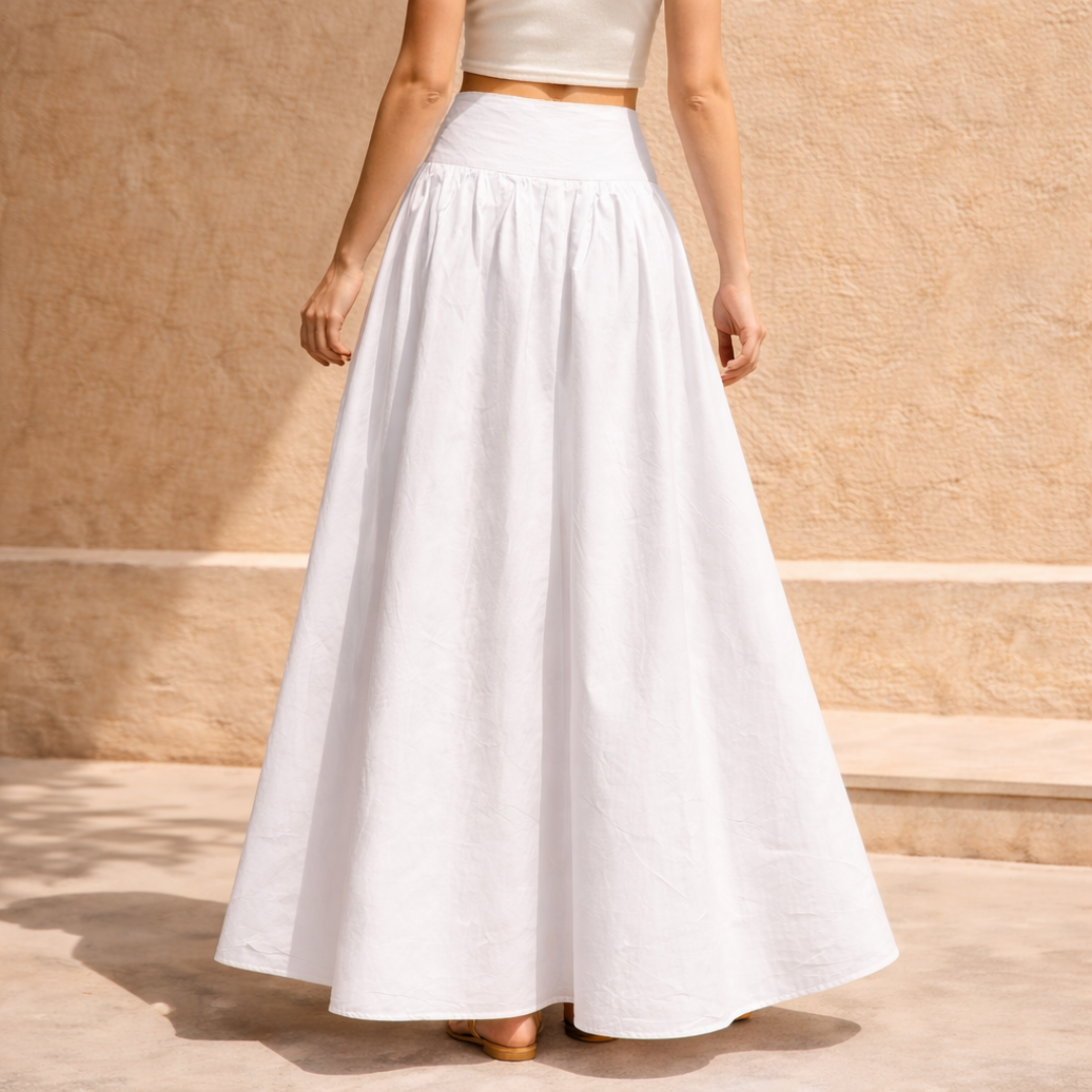 Women’s White Cotton High-Waist Maxi Skirt