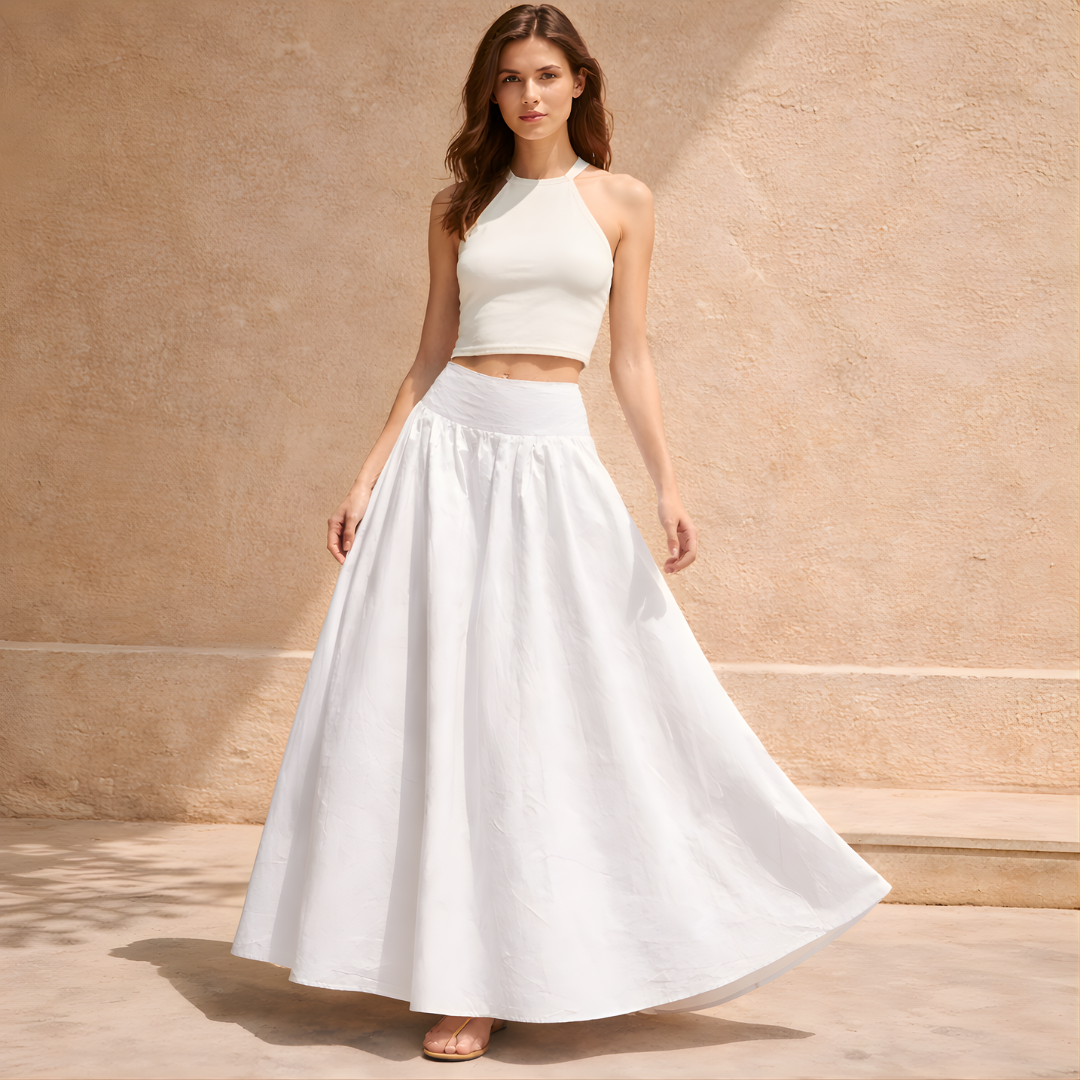 Women’s White Cotton High-Waist Maxi Skirt