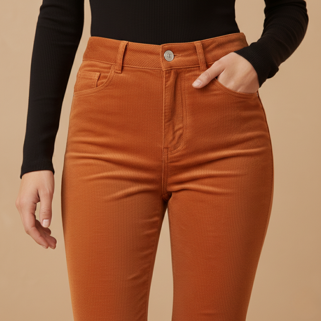 Women's All Season Flared Pants with High Waist and One Button