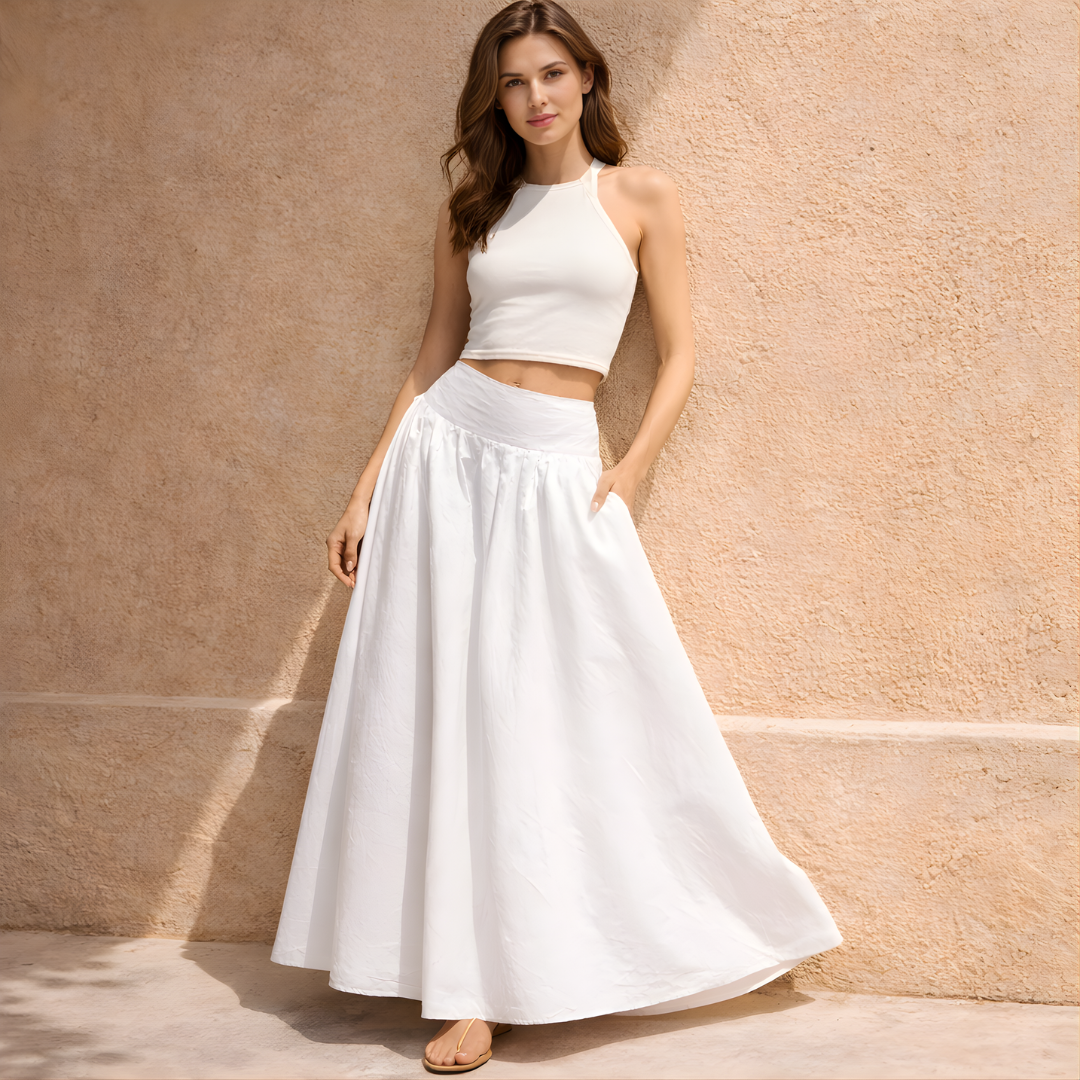 Women’s White Cotton High-Waist Maxi Skirt