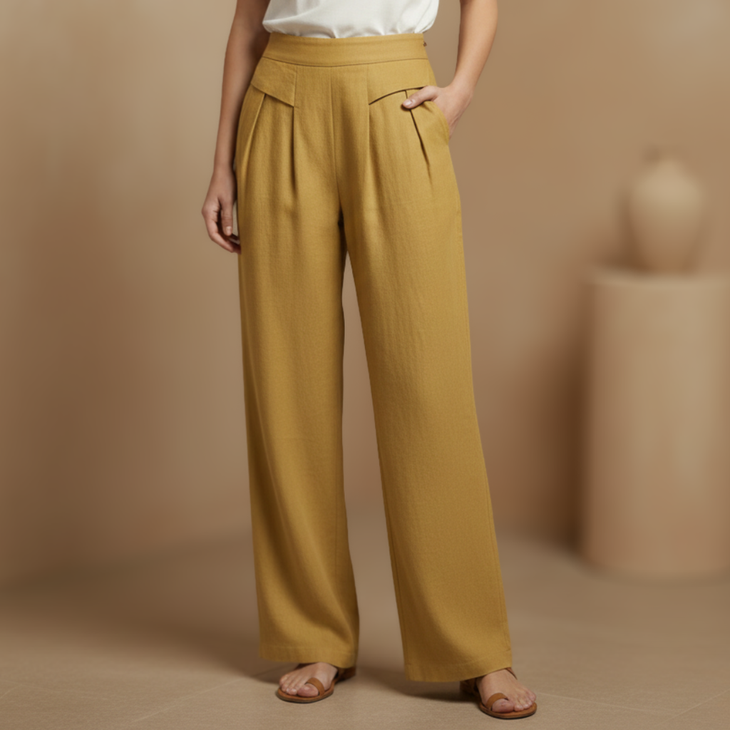 Liam - Stones Plain Color Cotton Linen High Waist Wide Leg Pants With Pockets