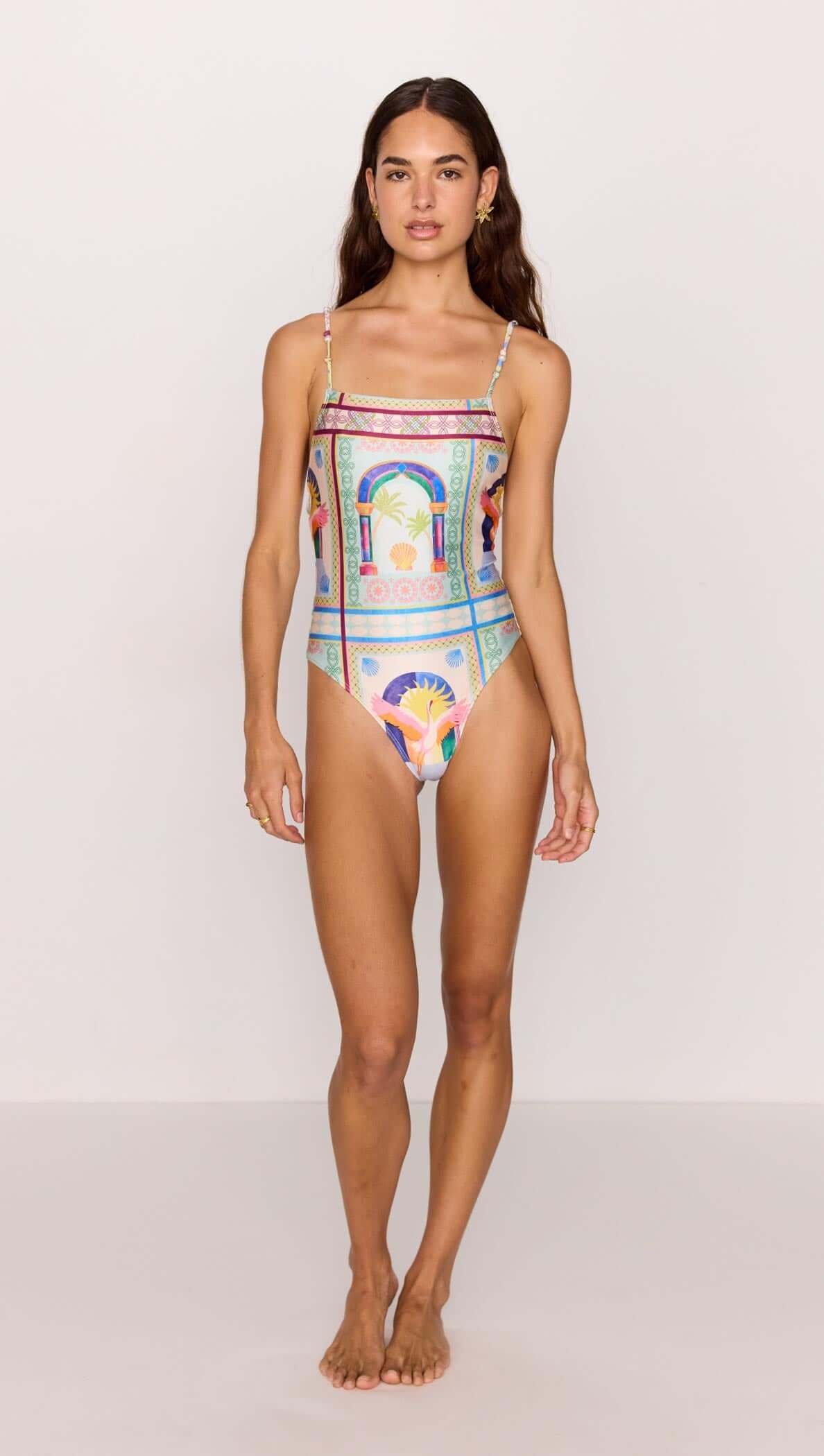Scoop Back One Piece Swimsuit in Multicolour Print