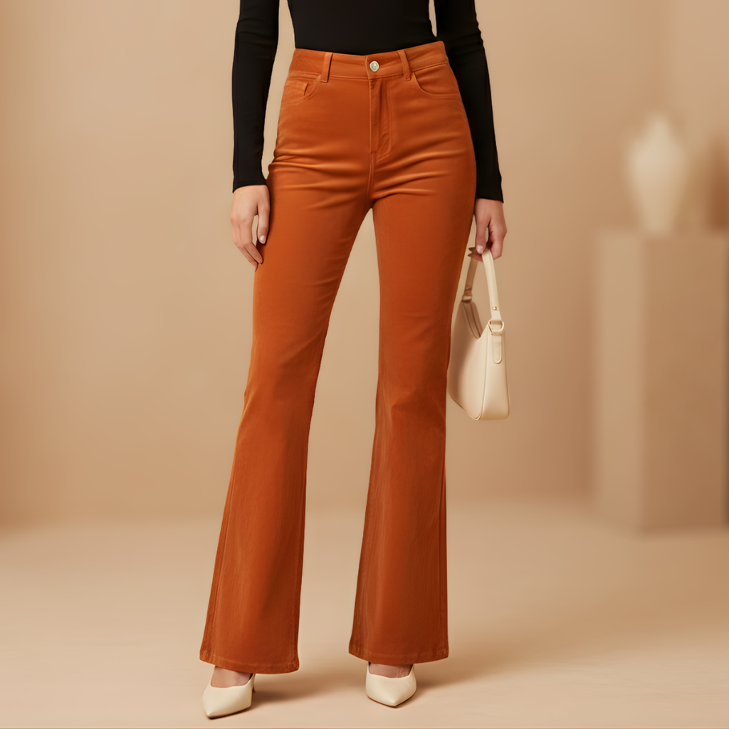 Women's All Season Flared Pants with High Waist and One Button