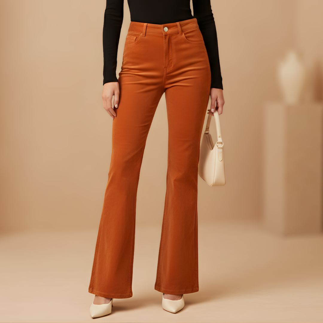 Women's All Season Flared Pants with High Waist and One Button