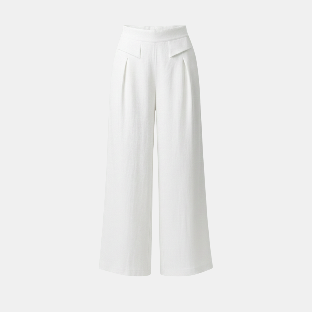 Liam - Stones Plain Color Cotton Linen High Waist Wide Leg Pants With Pockets