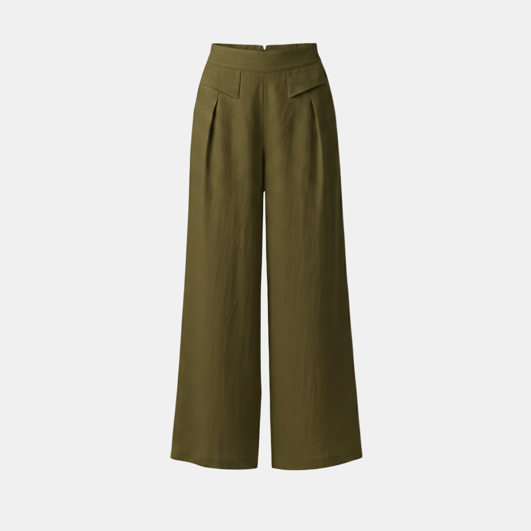 Liam - Stones Plain Color Cotton Linen High Waist Wide Leg Pants With Pockets