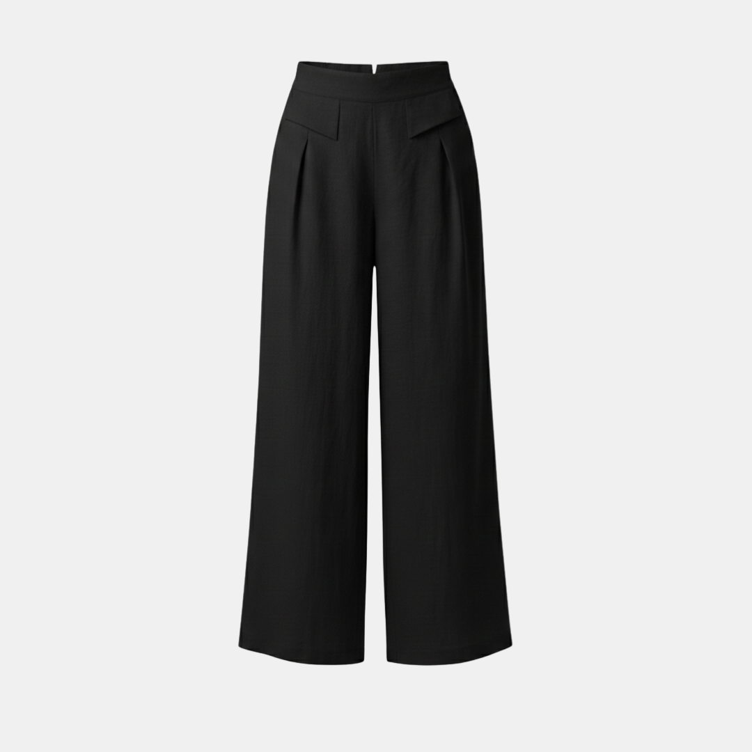 Liam - Stones Plain Color Cotton Linen High Waist Wide Leg Pants With Pockets