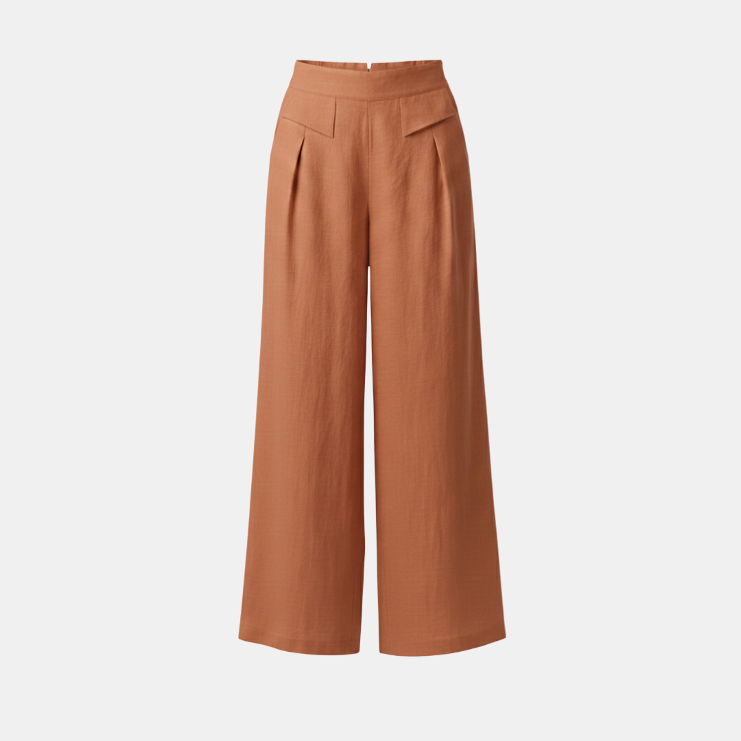 Liam - Stones Plain Color Cotton Linen High Waist Wide Leg Pants With Pockets
