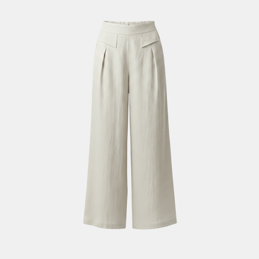 Liam - Stones Plain Color Cotton Linen High Waist Wide Leg Pants With Pockets