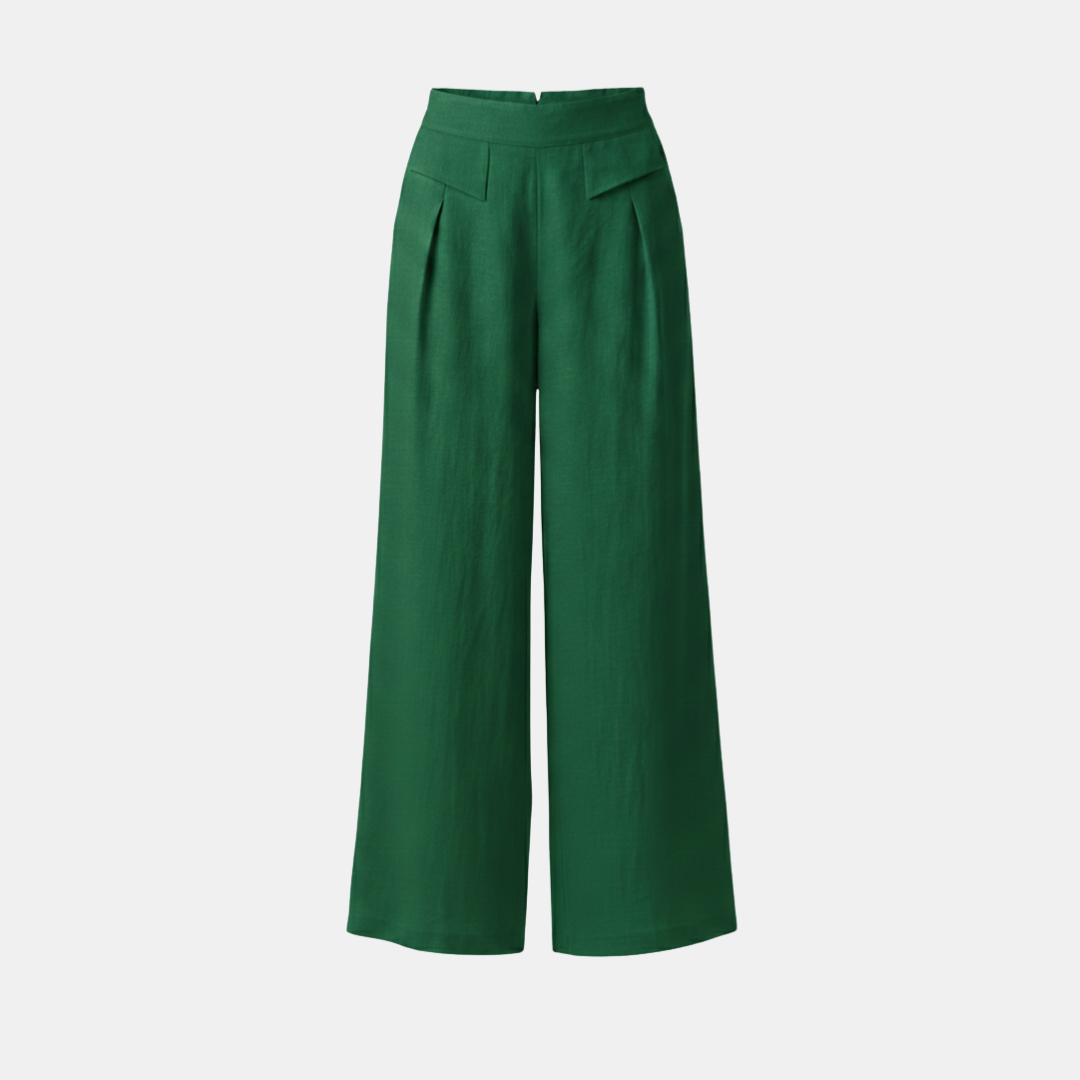 Liam - Stones Plain Color Cotton Linen High Waist Wide Leg Pants With Pockets
