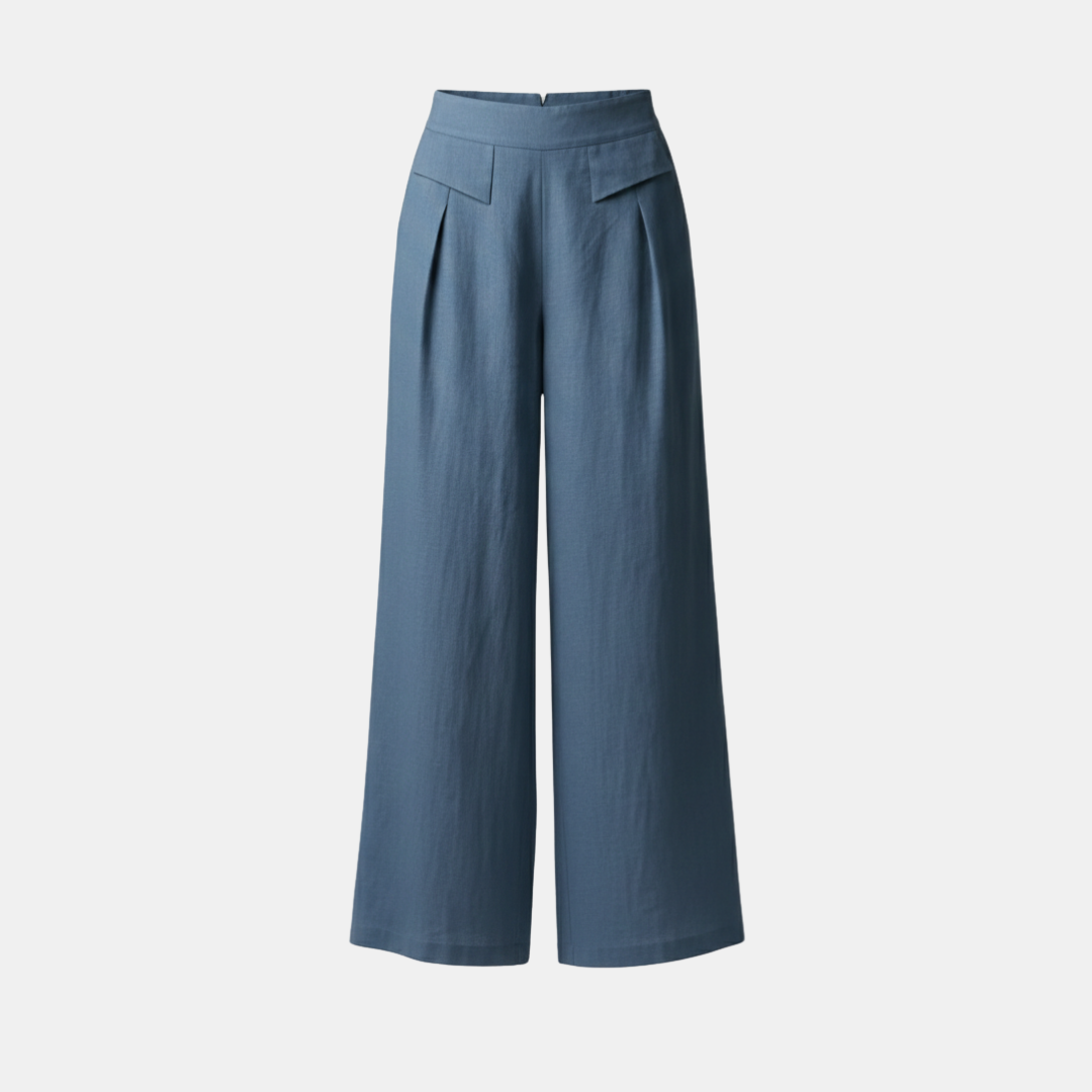 Liam - Stones Plain Color Cotton Linen High Waist Wide Leg Pants With Pockets