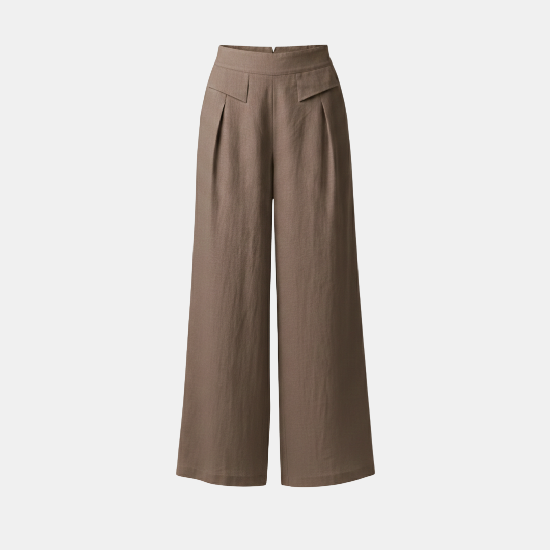 Liam - Stones Plain Color Cotton Linen High Waist Wide Leg Pants With Pockets