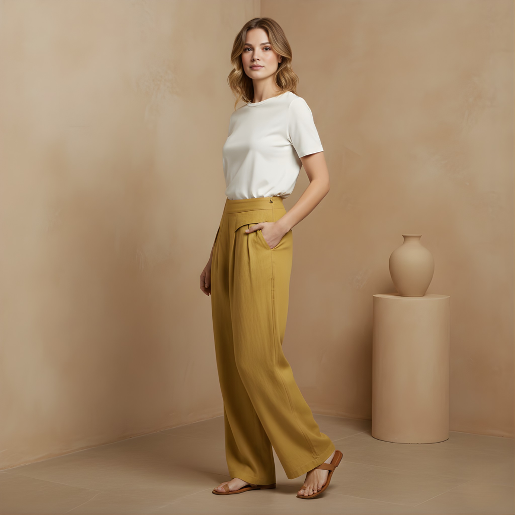Liam - Stones Plain Color Cotton Linen High Waist Wide Leg Pants With Pockets