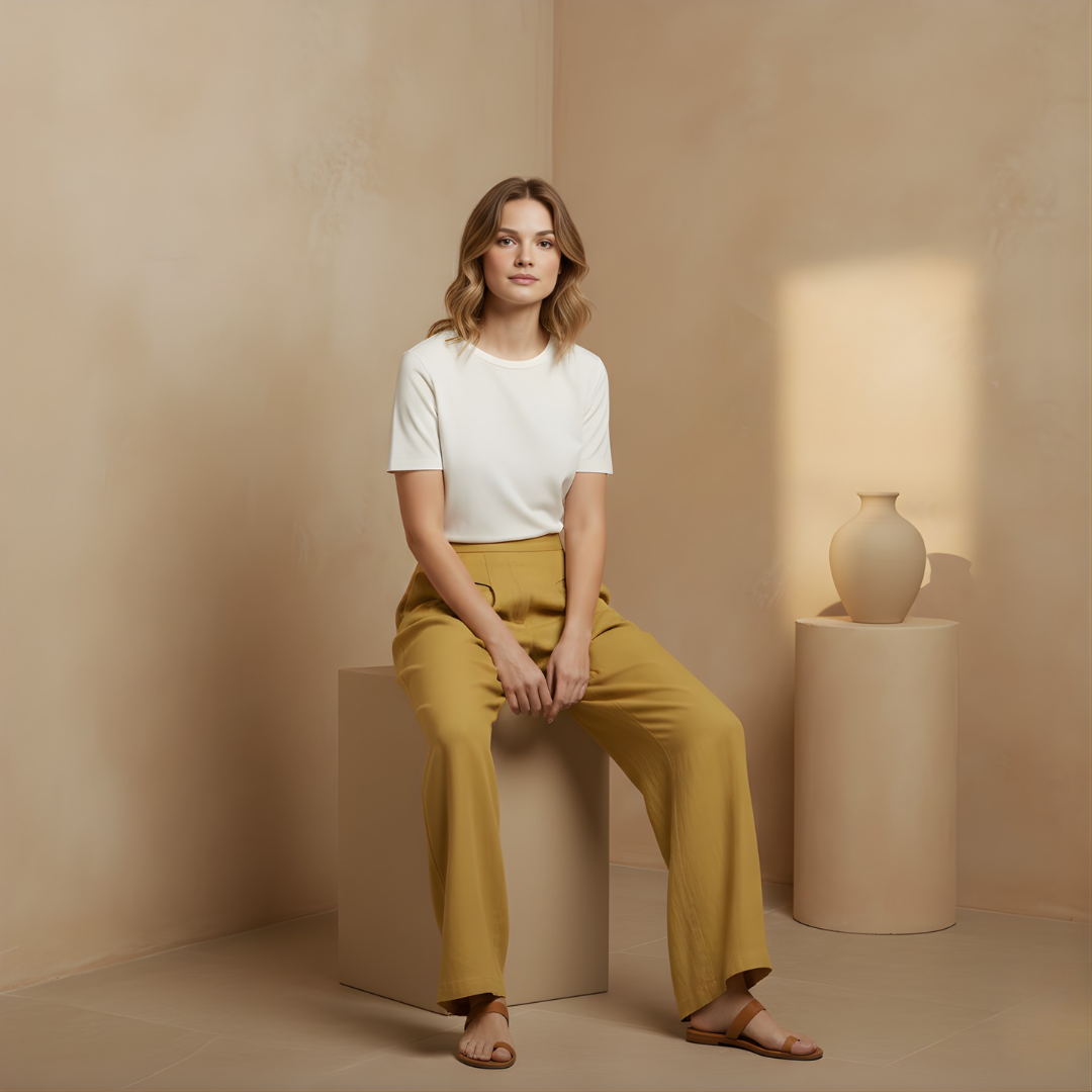 Liam - Stones Plain Color Cotton Linen High Waist Wide Leg Pants With Pockets