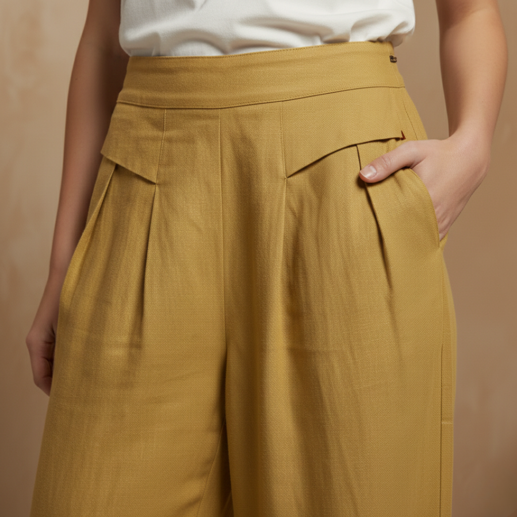 Liam - Stones Plain Color Cotton Linen High Waist Wide Leg Pants With Pockets