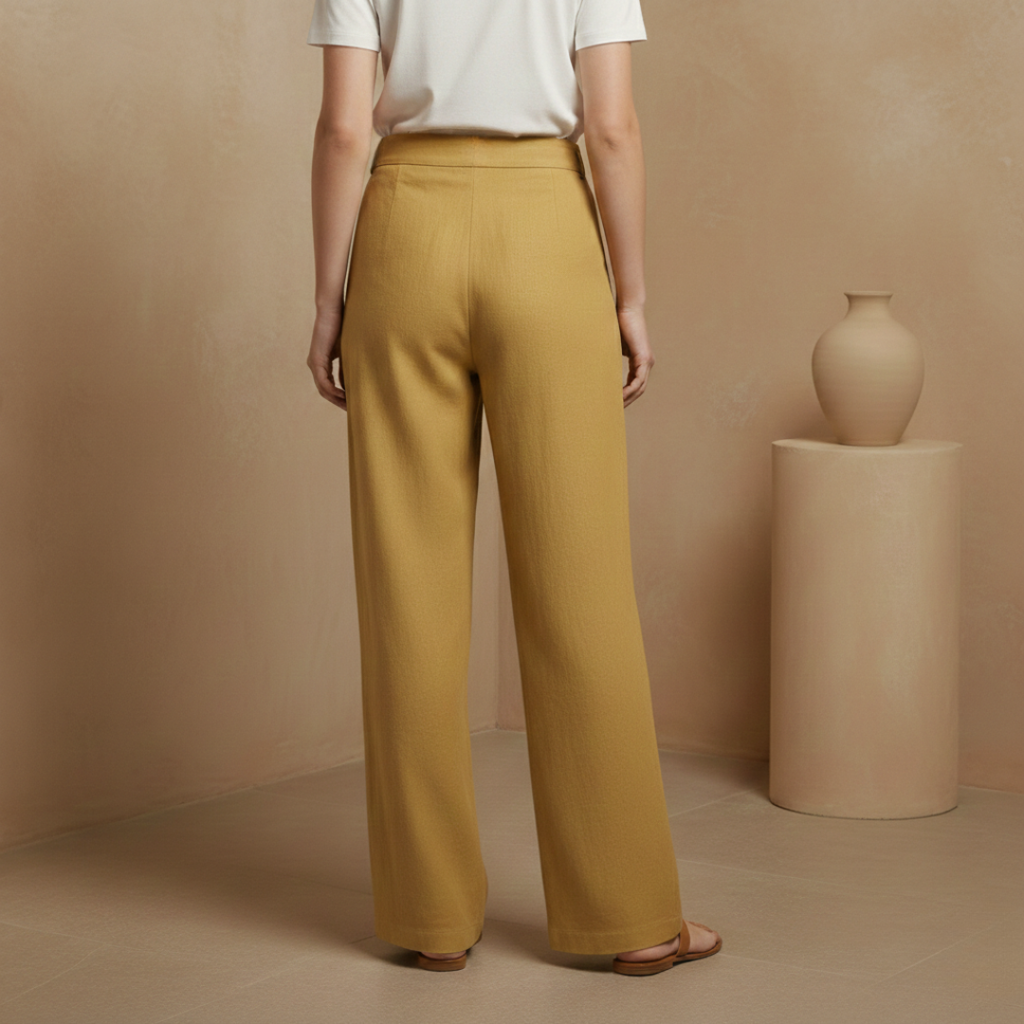 Liam - Stones Plain Color Cotton Linen High Waist Wide Leg Pants With Pockets